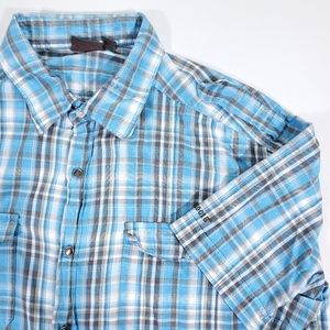 Esprit Men XXL Blue Grey Plaid Short Sleeve Shirt